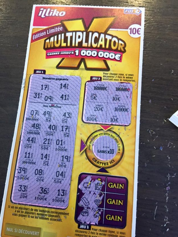 Multiplicator Française des Jeux - Numéros 17 et 14 (2 x 5 euros), avec option gains x 10 = 100 euros. Multiplicator Francaise des Jeux